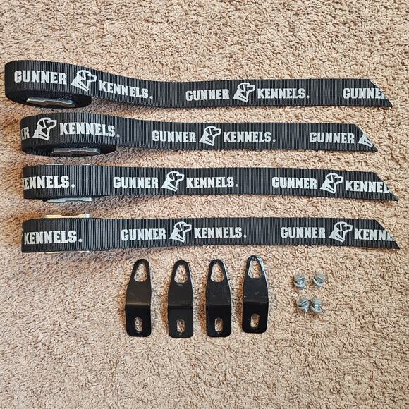 Lot of 4 Gunner Kennel Tie Down Strap 8' and Ruff Land Kennel Tie Down Bracket - Picture 1 of 11